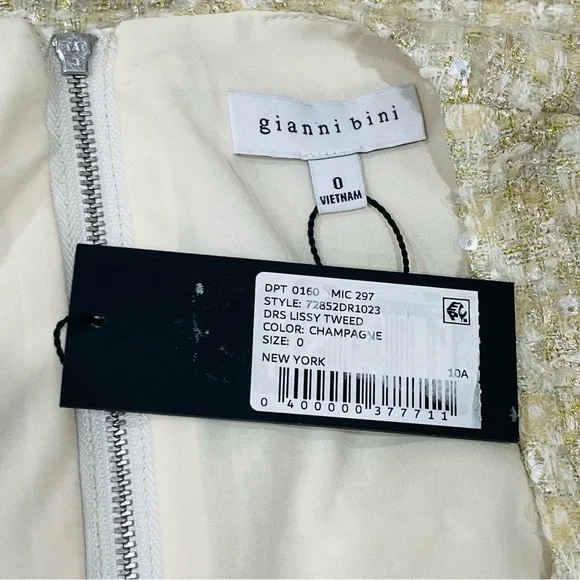 Gianni Bini Lissy Sequin Tweed Long Sleeve Button Front Mini Dress Champagne NEW - Picture 12 of 16
